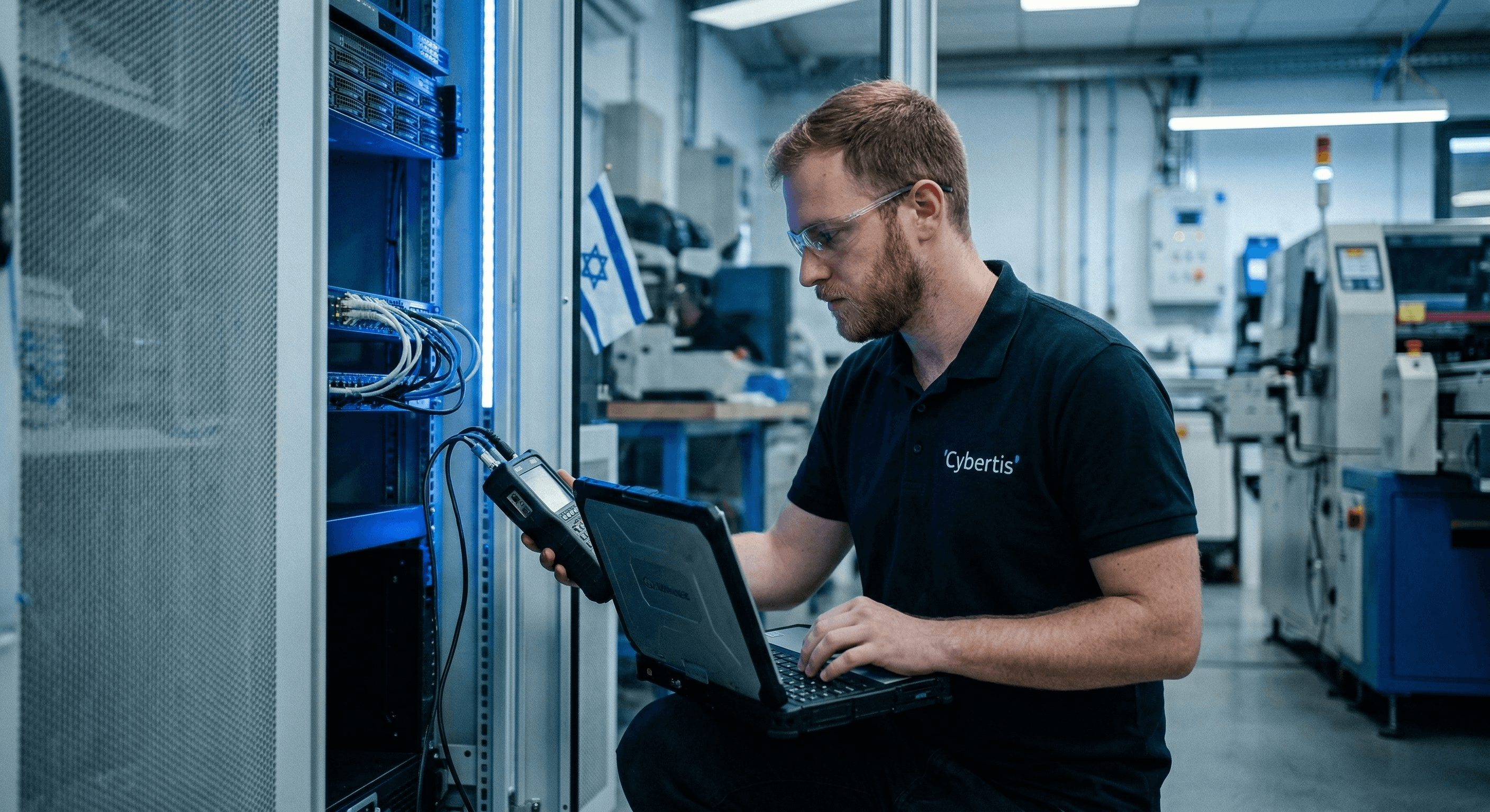 מומחה Cybertis מבצע בדיקת חדירה (Pentest) פיזית לשרתי עסק תעשייתי בישראל