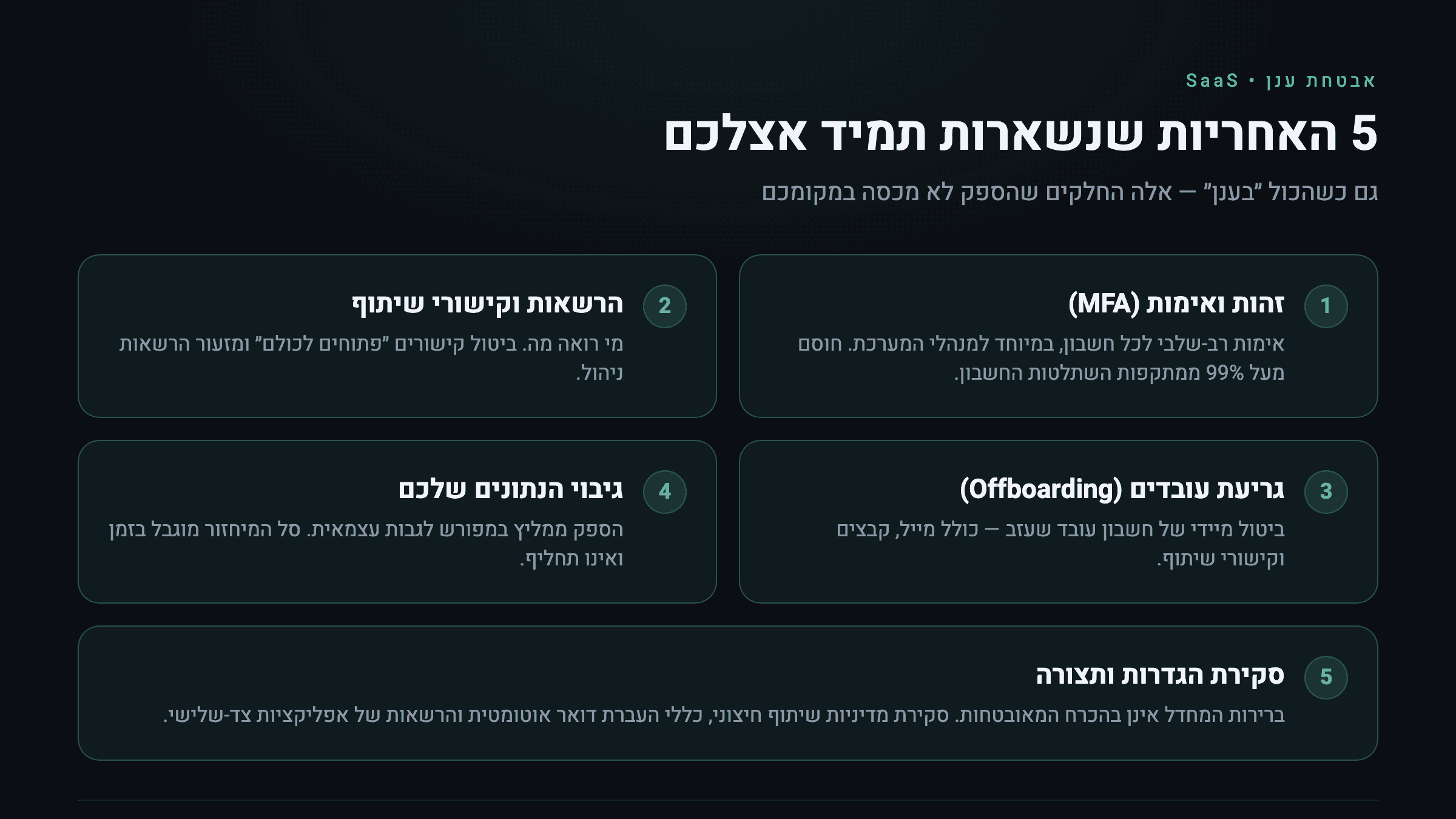 צ׳קליסט אחריות הלקוח בשירותי SaaS — חמש האחריות שנשארות תמיד אצל העסק בענן